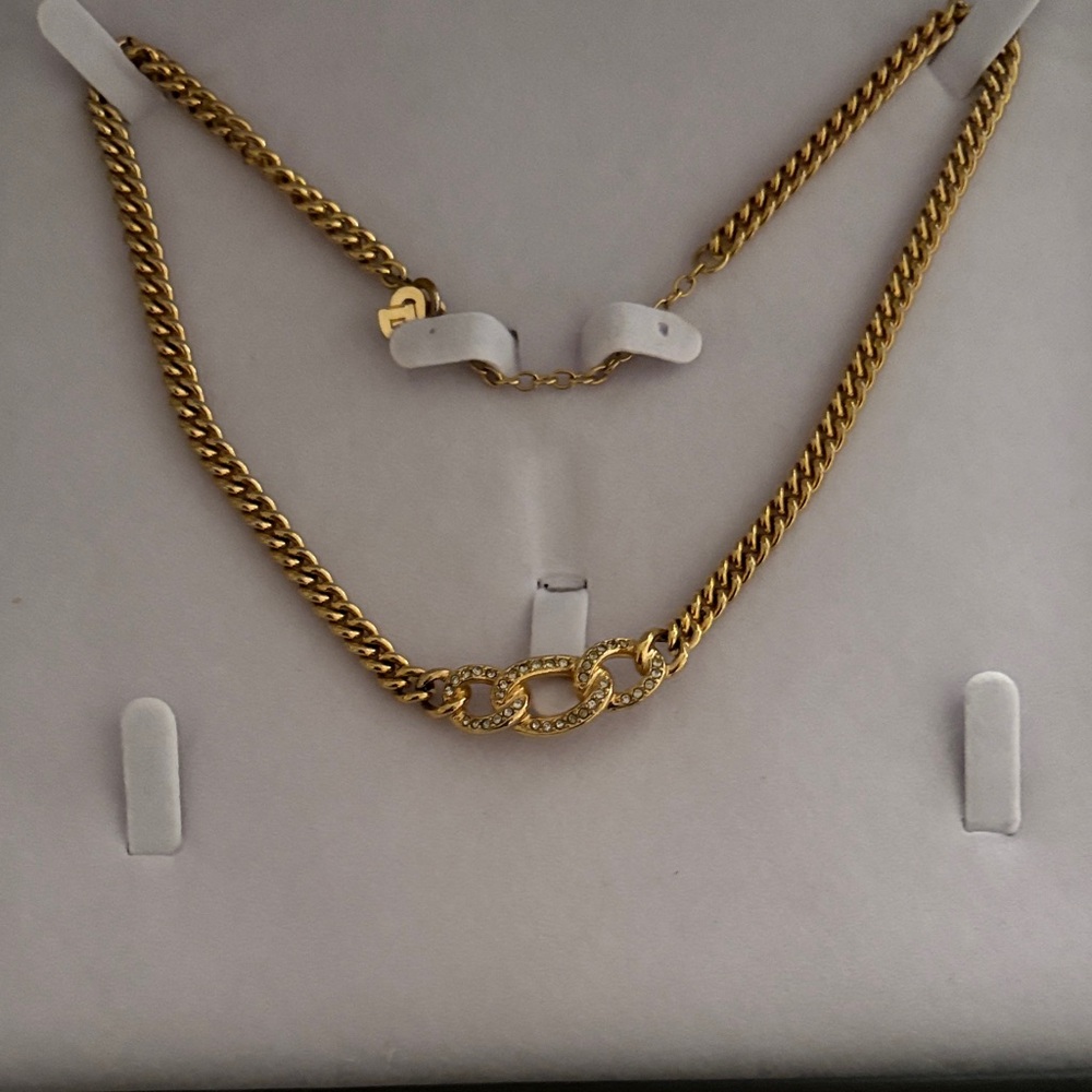 CHRISTIAN DIOR Gold Tone Icy Necklace in box